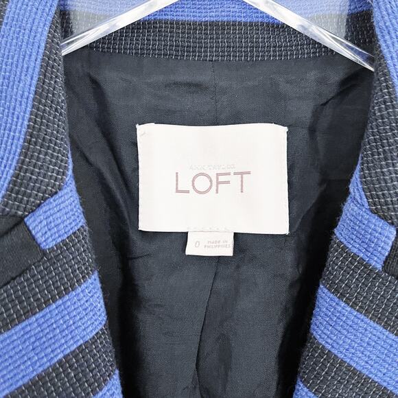 LOFT Corded Dobby Blue and Black Striped Blazer - Picture 3 of 6